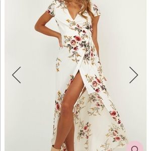 Maxi white floral wrap around dress